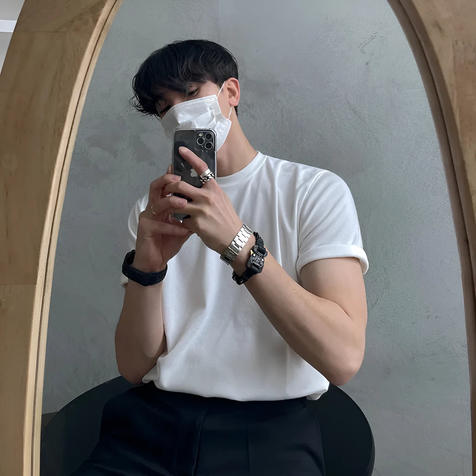 Men's slim fit cotton t-shirt in solid white colour showing round neck and half-length sleeves