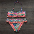 Children's nylon ruffle bikini swimsuit for girls aged 7-14, available in multiple colours