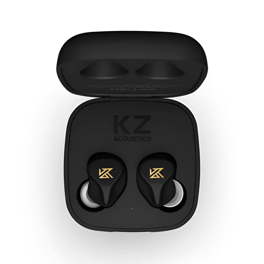 Black and Green Z1 true wireless Bluetooth in-ear headphones with charging case.