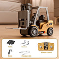 Miniature alloy forklift remote control car with cargo attachments on pallet
