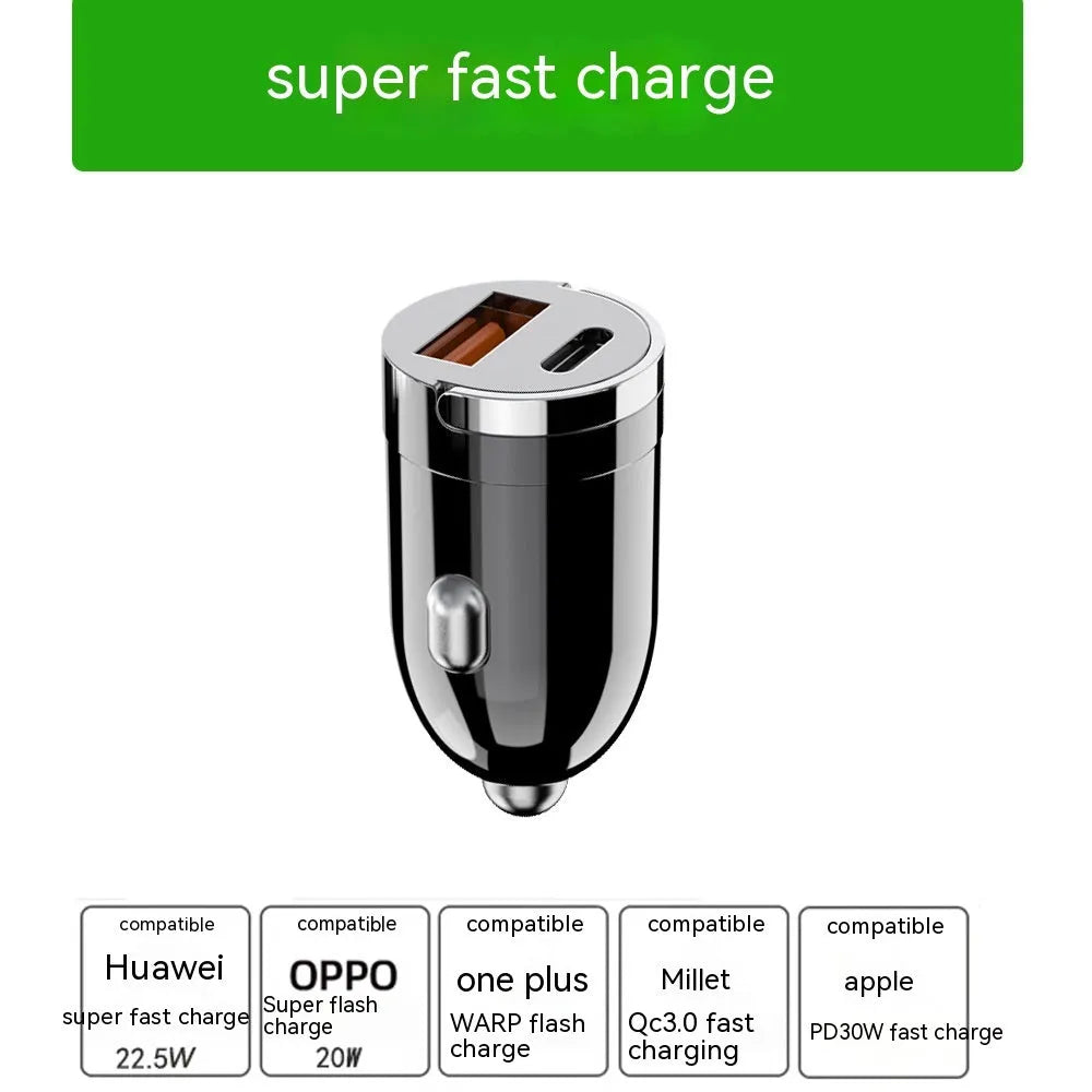 Black 200W super fast car charger with zinc alloy housing and USB output interface.