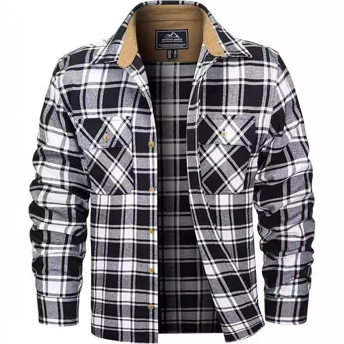 Men's plaid flannel button shirt cardigan style in multiple colour options sizes S to 5XL
