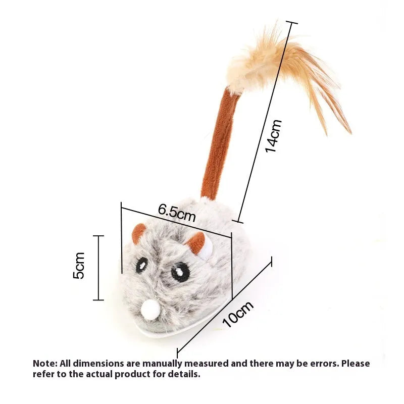 Electric moving cat toy with plush mouse on charging pole in dark grey, pink or purple colour