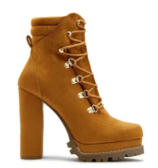 Women's suede high heel ankle boots with thick heels above 8cm and waterproof platform in four colour options