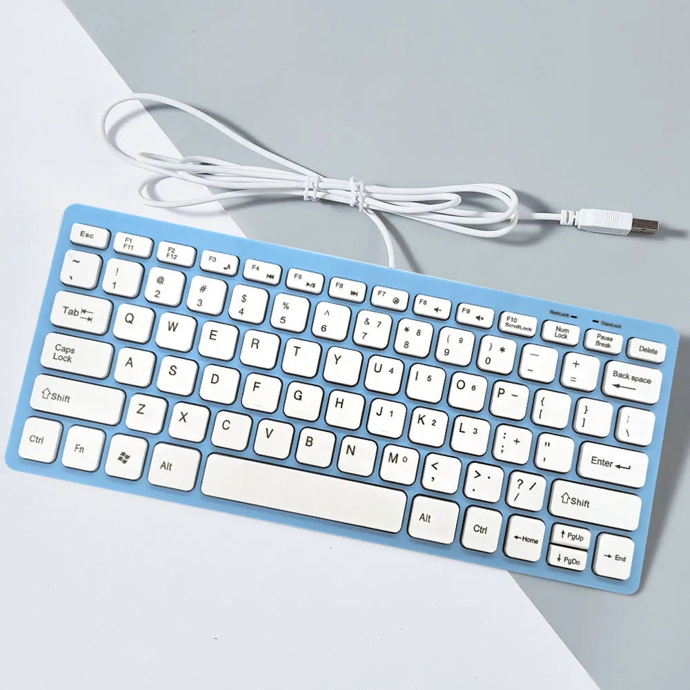 Compact USB wired keyboard in black, white, pink or blue colour with 1.3 metre cable
