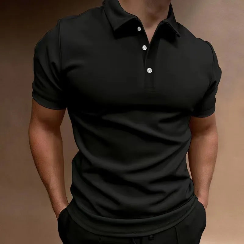 Men's loose fit button-front short sleeve T-shirt in cotton blend fabric