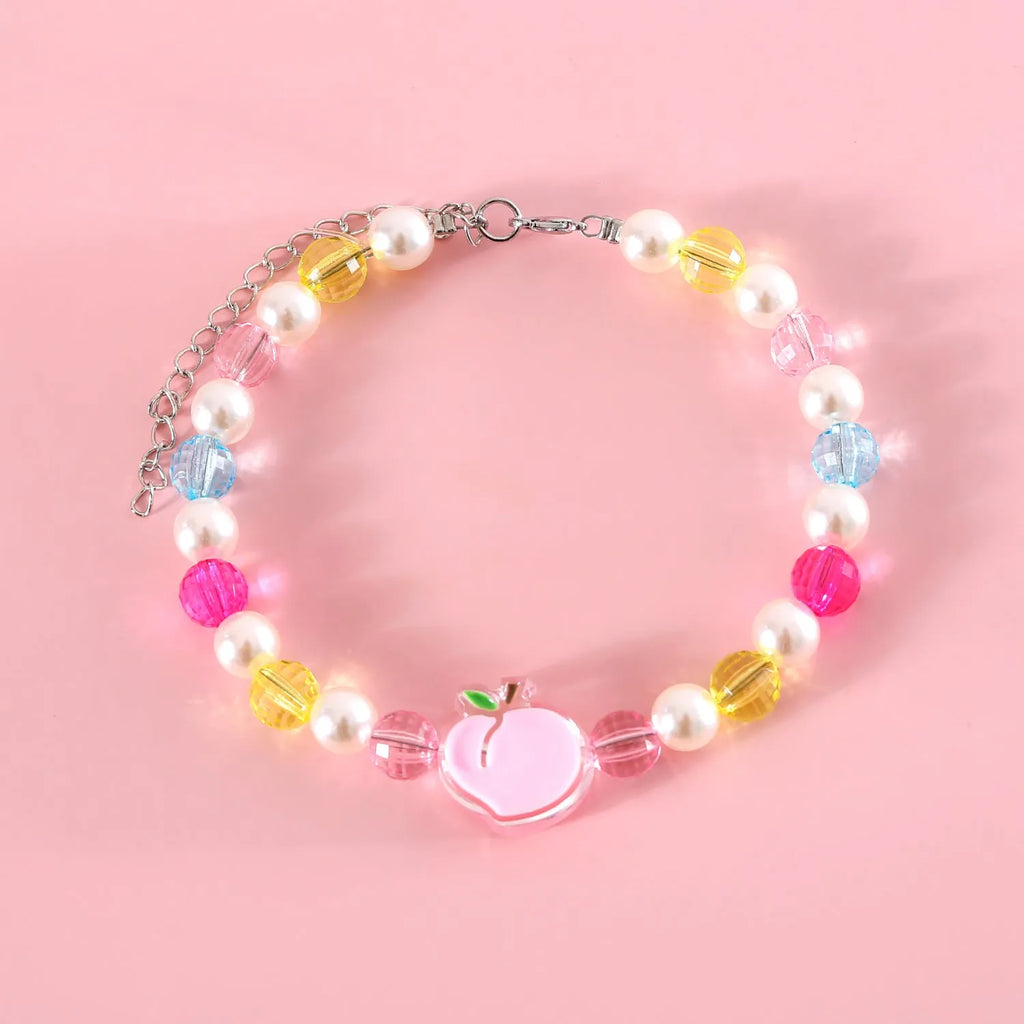 Colourful plastic pearl pet necklace for cats with small flower bead design and adjustable sizing