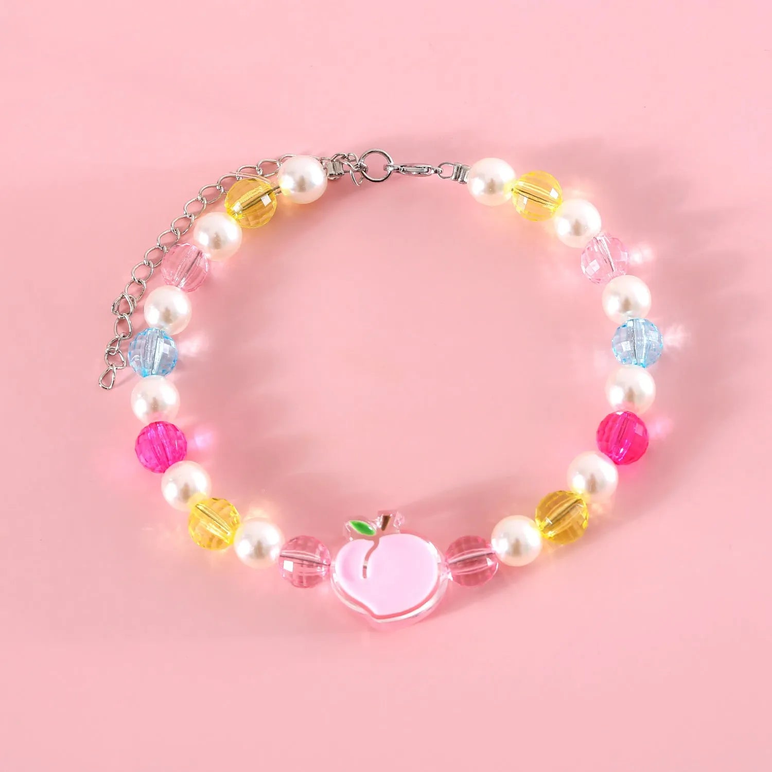 Colourful plastic pearl pet necklace for cats with small flower bead design and adjustable sizing