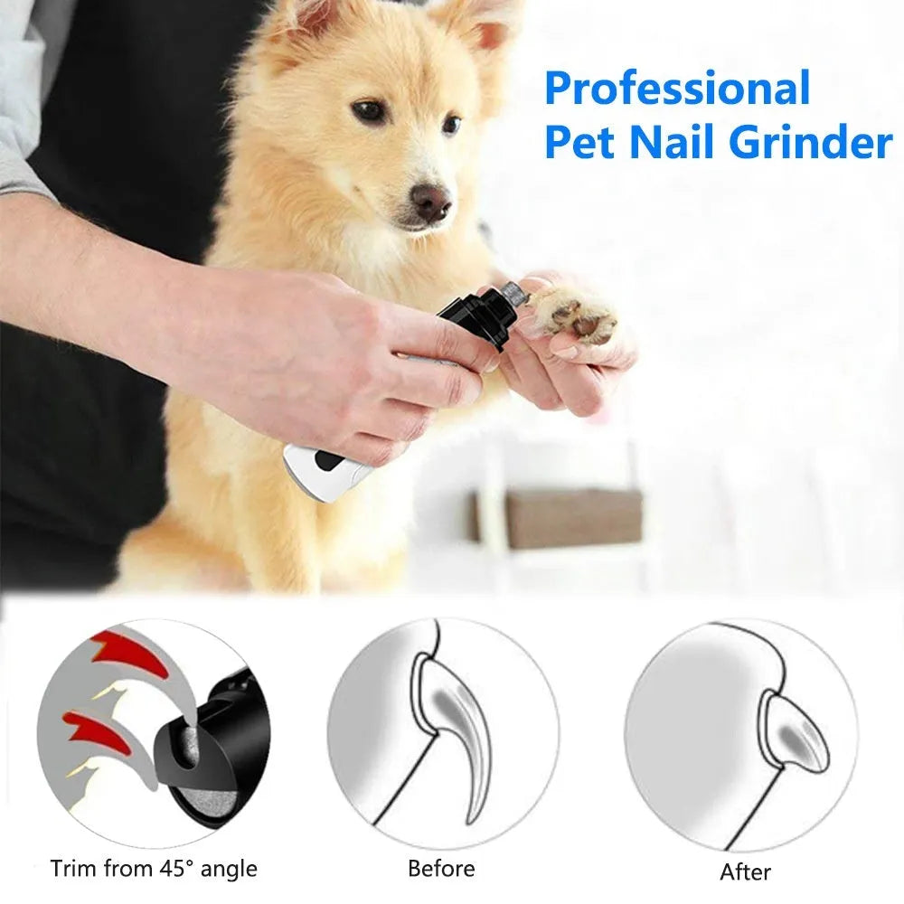 Electric dog nail trimming device with LED display showing speed settings and dust collection compartment