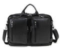 Black large leather handbag horizontal square shape with zipper closure and multiple internal compartments