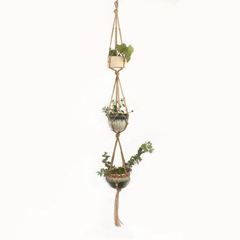 Woven wire plant basket holder with cotton rope construction in desktop and wall hanging styles