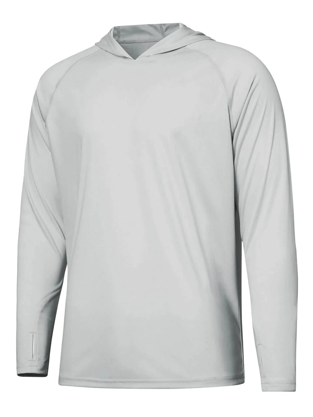 Man wearing a solid colour long sleeve hooded top for outdoor fishing or hiking.