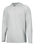 Man wearing a solid colour long sleeve hooded top for outdoor fishing or hiking.