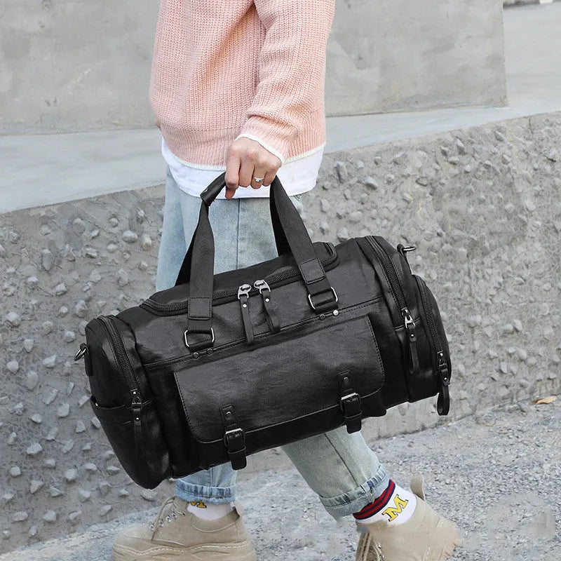 Large black PU travel bag for shoes with shown dimensions.