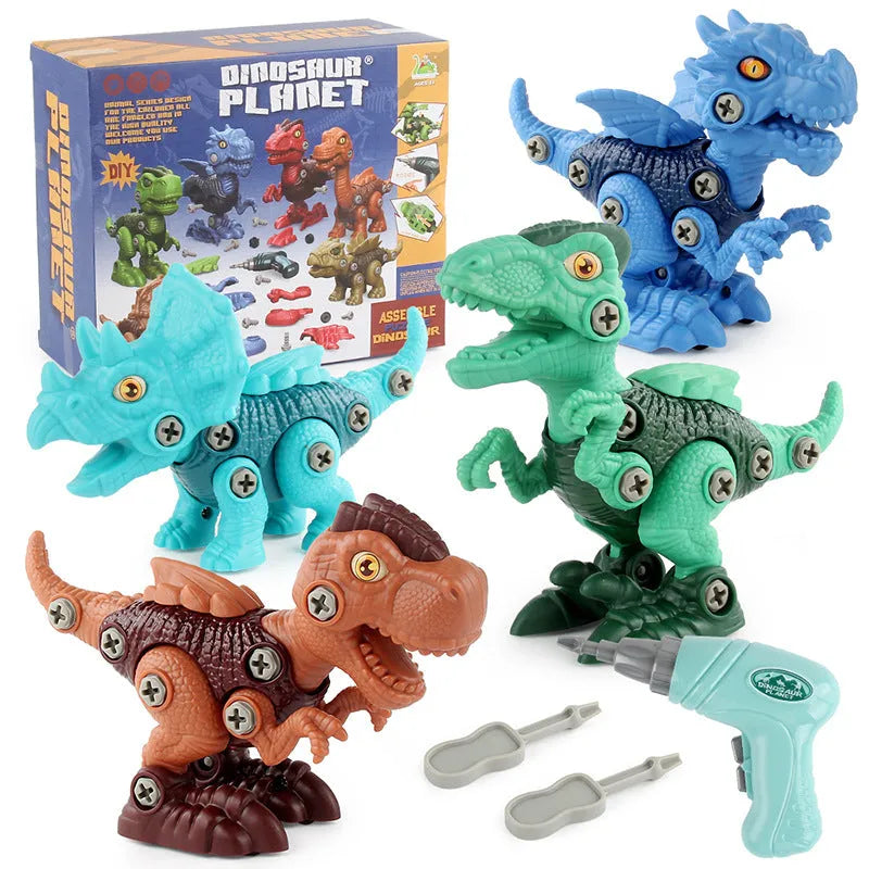 Puzzle assembled dinosaur building blocks set with six models including Stegosaurus made from ABS plastic