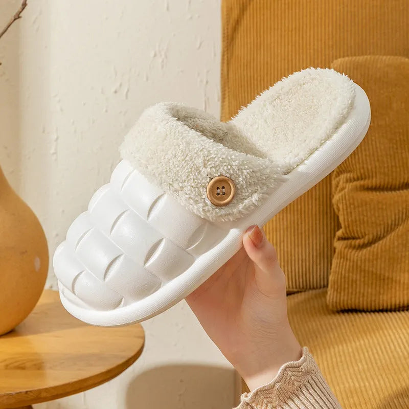 Plaid design women's detachable EVA house slippers with plush lining in various colours