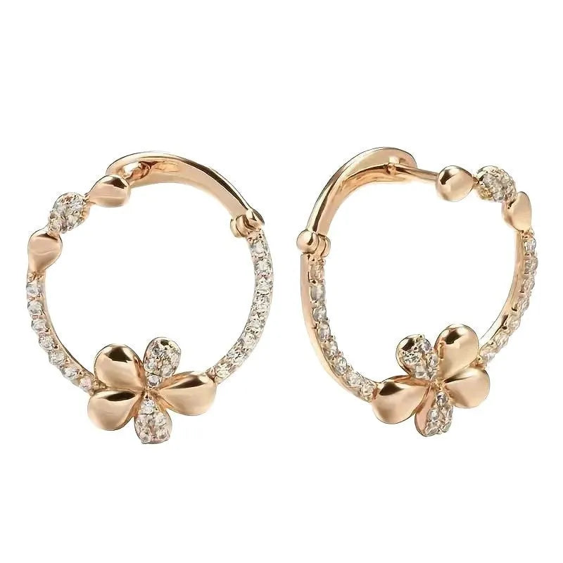 Women's round ring earrings in electroplated copper with geometric design