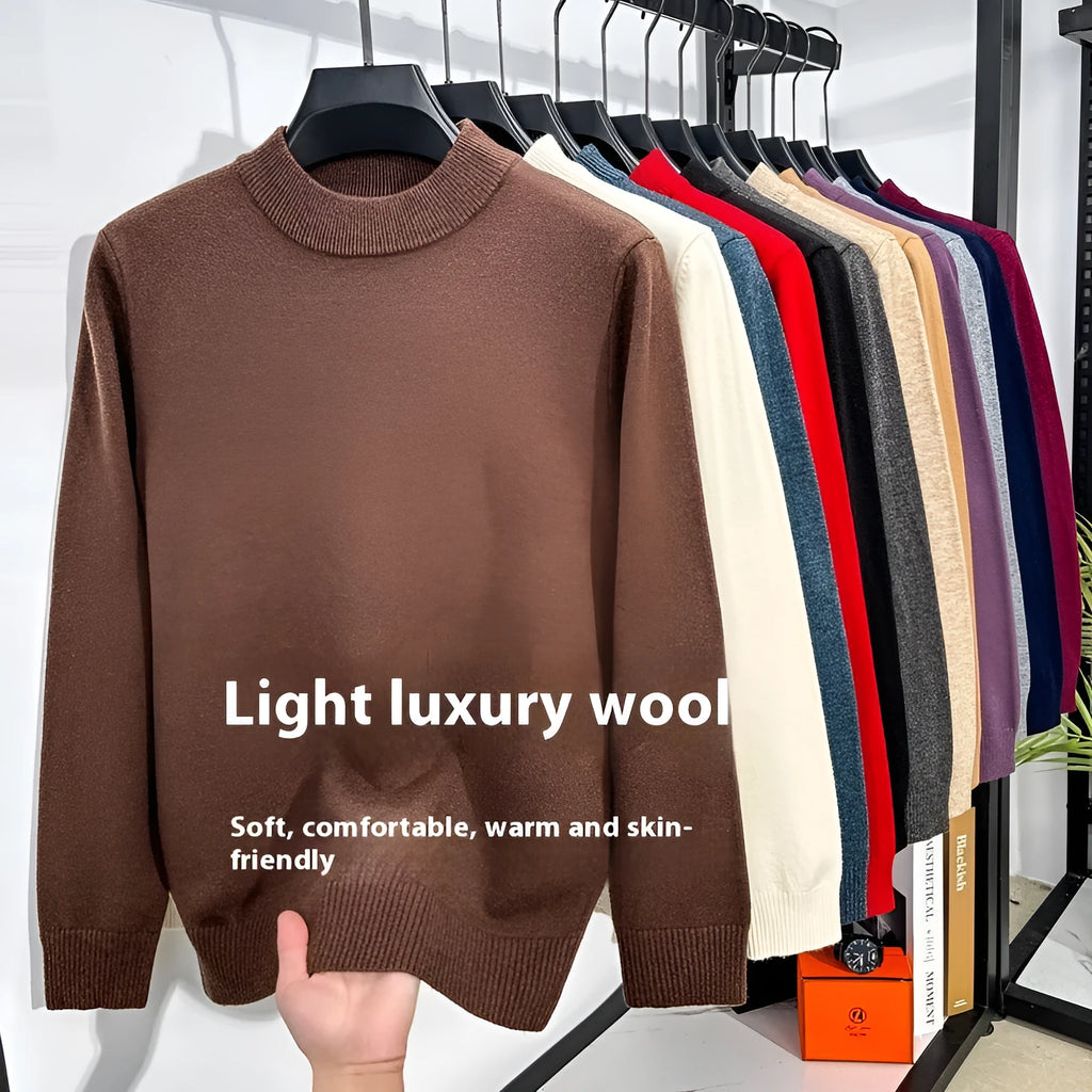 Men's half turtleneck wool knitwear pullover in deep sea blue colour showing regular fit and long sleeves