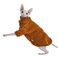 Caramel brown thickened chenille cat coat for hairless cats with fleece lining on white background