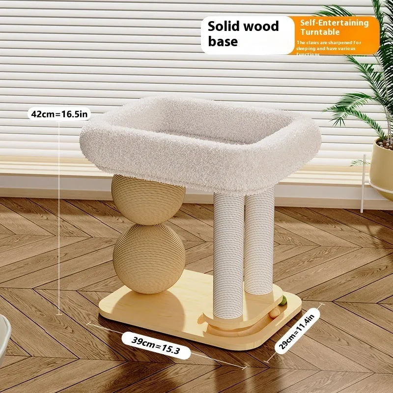 Pine wood cat nest with a built-in wooden grasping ball for scratching