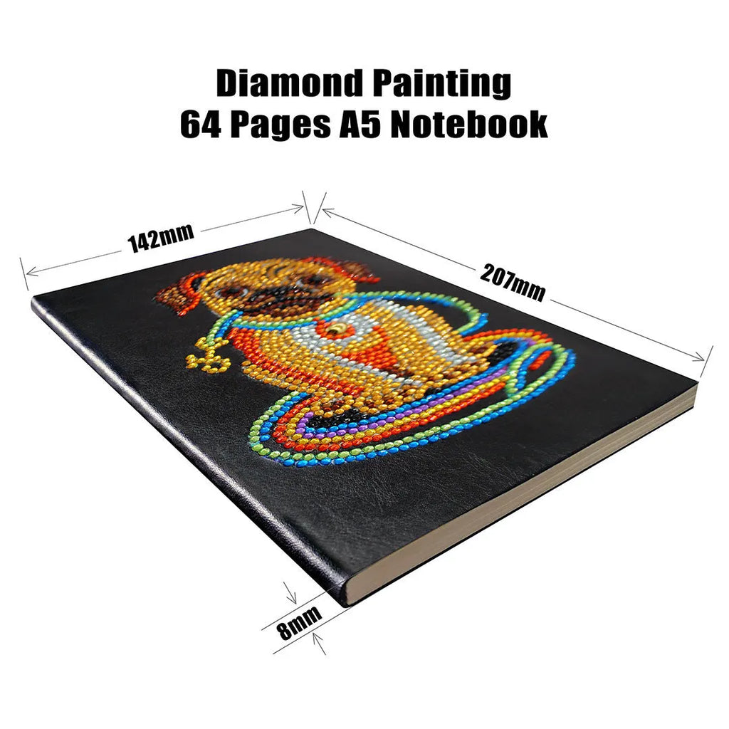 Black A5 DIY diamond painting notebook with 50 blank pages for project planning.