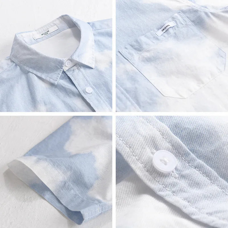 Men's light pink pure cotton short-sleeved shirt with loose cardigan style