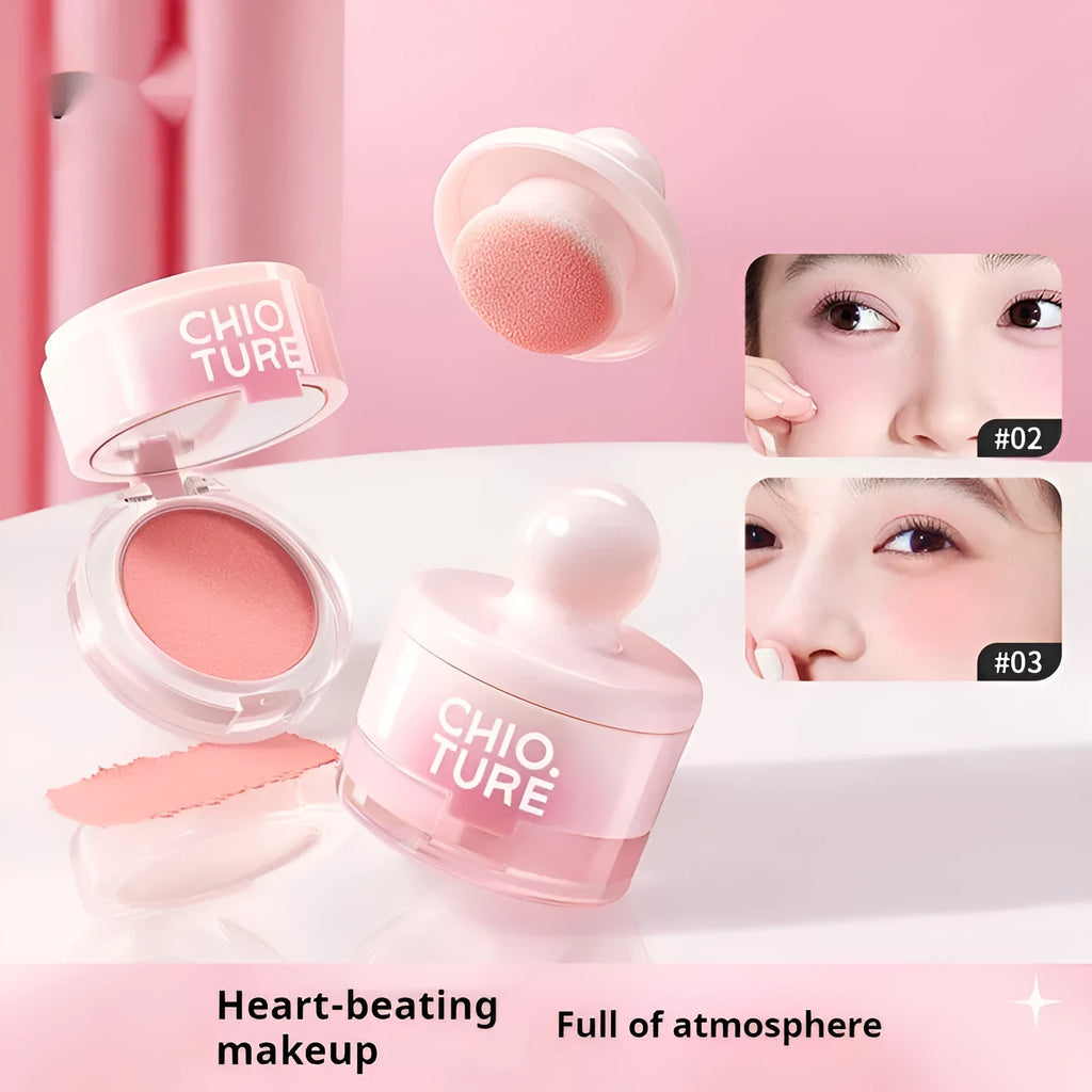 Blush makeup powder compact with swelling contractive colour in nude shimmer shades