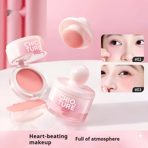 Blush makeup powder compact with swelling contractive colour in nude shimmer shades