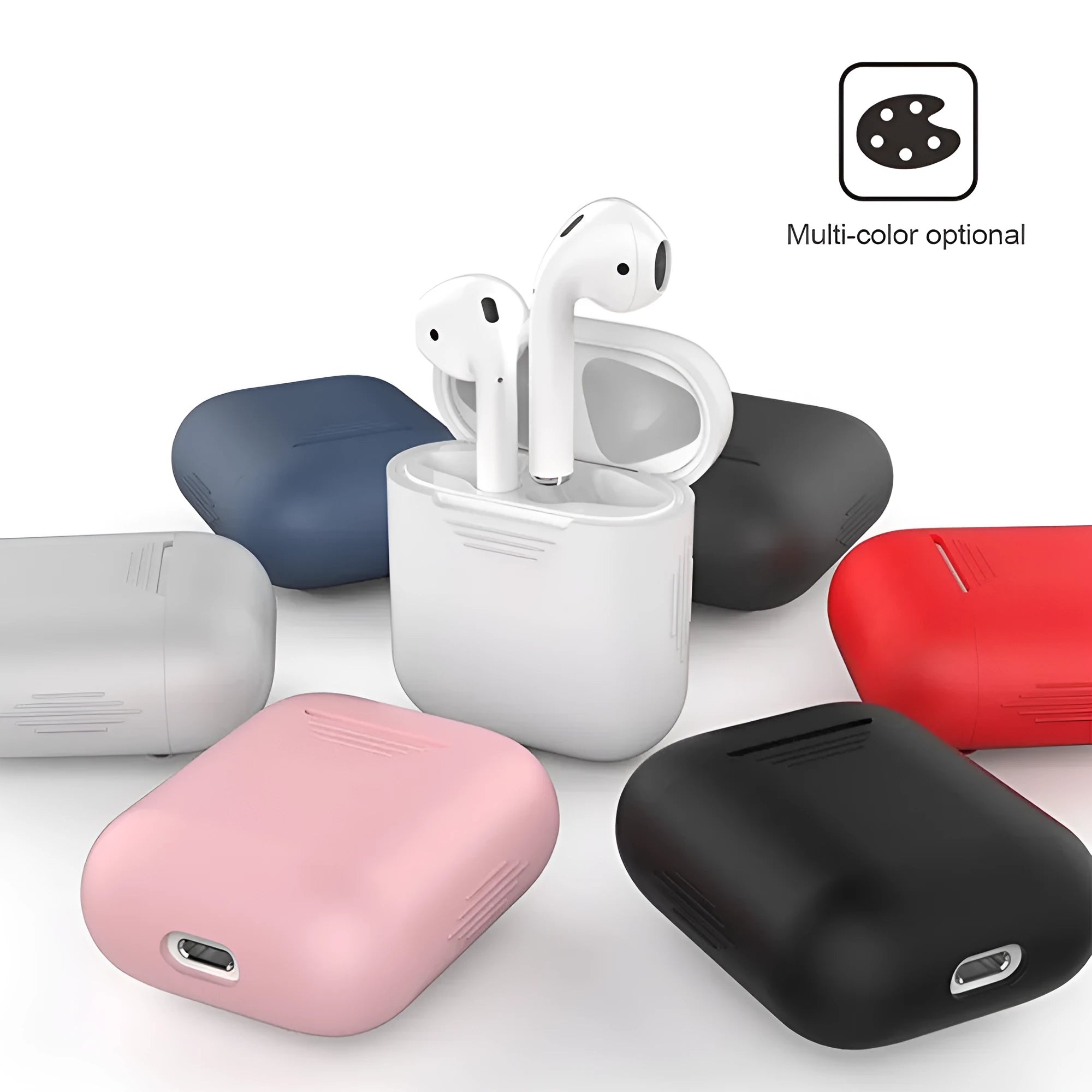 Silicone protective case with earmuffs for Apple AirPods in various colours