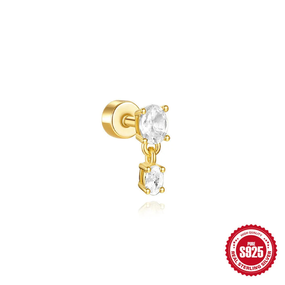 S925 sterling silver flat column thread ear bone stud in a gold-tone finish.