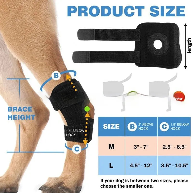 Black adjustable polyester leg guard for dog joint protection and ACL rehabilitation