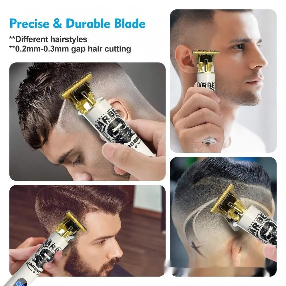 Rechargeable stainless steel hair clipper with 4-in-1 attachment suit and USB charging cable