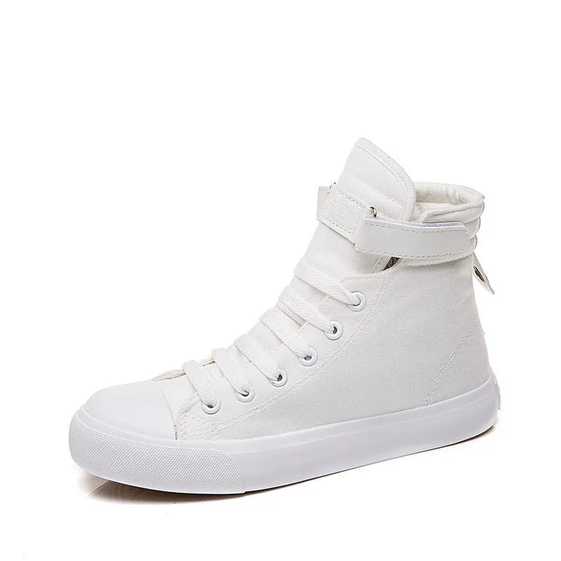 Velcro student canvas shoes in high-top design with canvas upper and vulcanised rubber sole