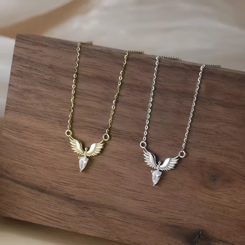 Silver eagle pendant necklace with adjustable O-ring chain in white gold or yellow gold electroplating