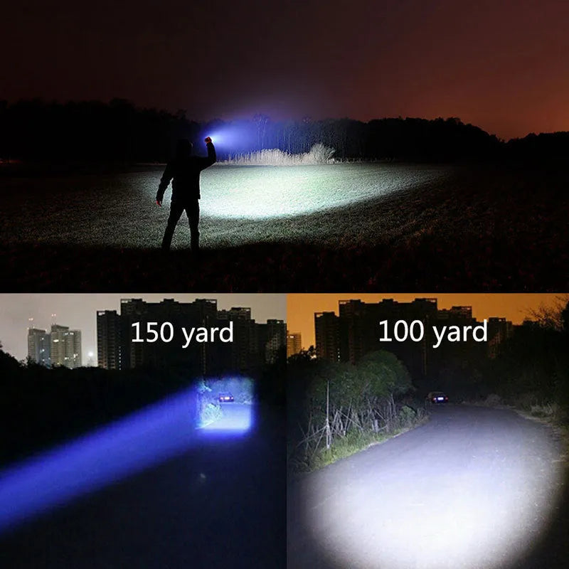 Black aluminium alloy zoomable LED flashlight with adjustable focus head for outdoor use.