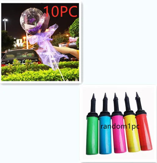 Transparent round LED luminous balloon rose bouquet with artificial flower and lights for DIY assembly