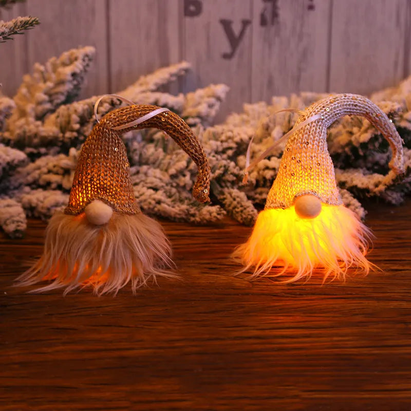 Christmas Forester Gnome LED light hanging decoration handmade Swedish 8x20cm Beige