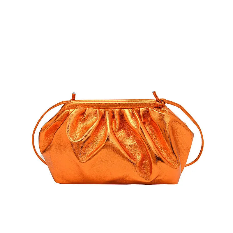Women's shell-shaped PU leather crossbody bag with multiple internal compartments in rose red colour