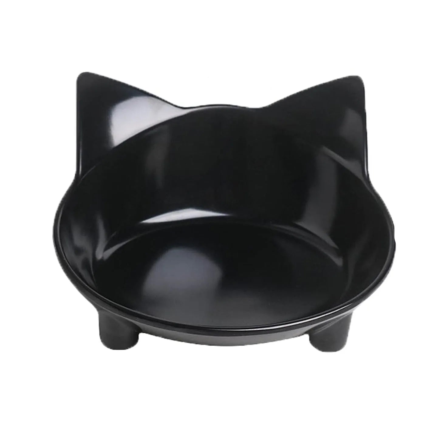 Shallow black cat bowl with non-slip rubber base for whisker relief feeding