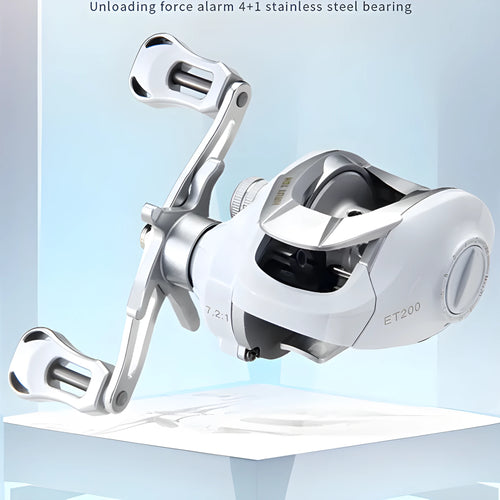 Small white drip wheel baitcasting fishing reel for micro lures with left or right hand retrieve options