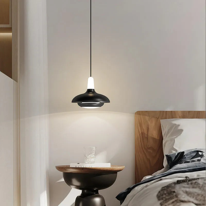 Modern adjustable bedside pendant light in Nordic minimalist design with three light colour options