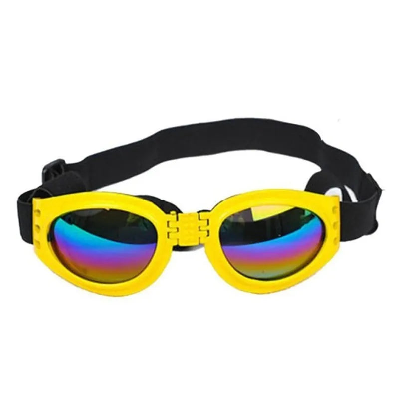 Foldable dog sunglasses in black with UV protection and adjustable straps