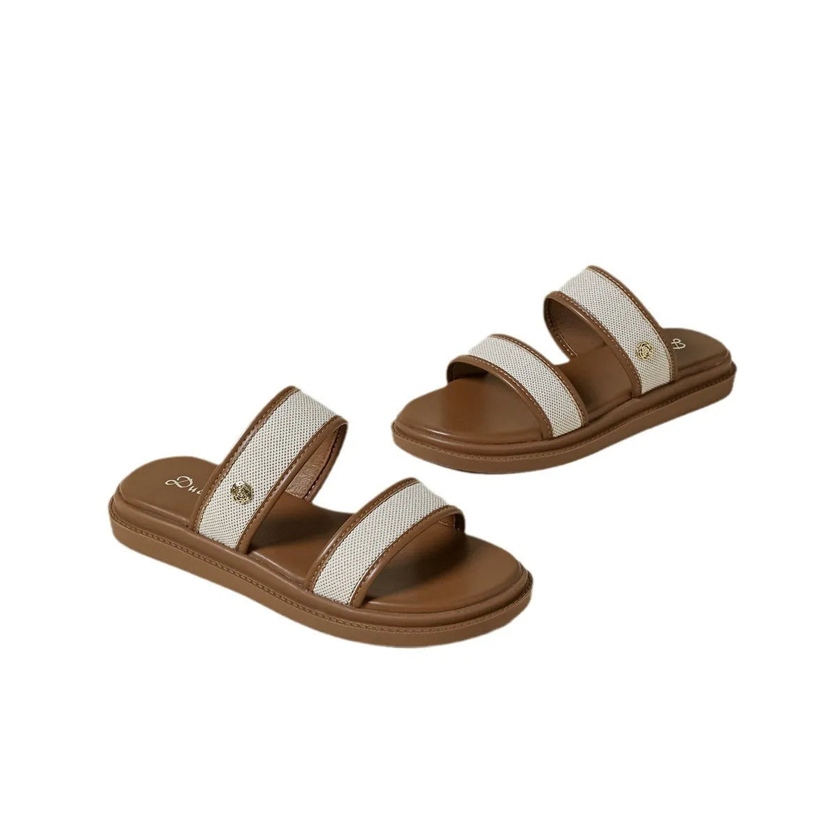Brown and black vintage women's soft bottom flip-flops with artificial PU upper