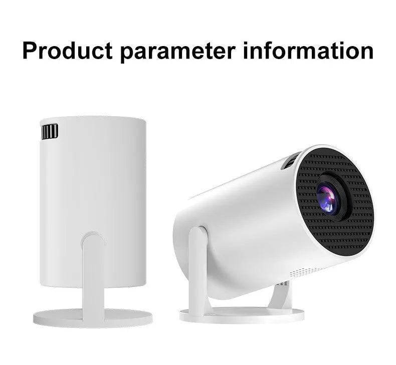 White MINI wireless HD portable projector showing 1080p resolution and wireless connectivity features