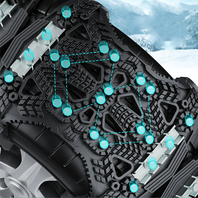 Universal plastic tyre chains with steel plate gear design for car and SUV winter driving