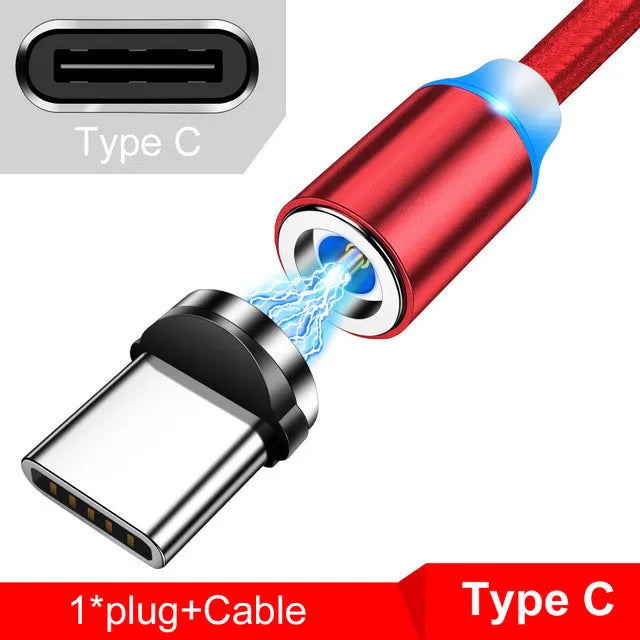 Magnetic USB fast charging cable with LED indicator in black or red colour