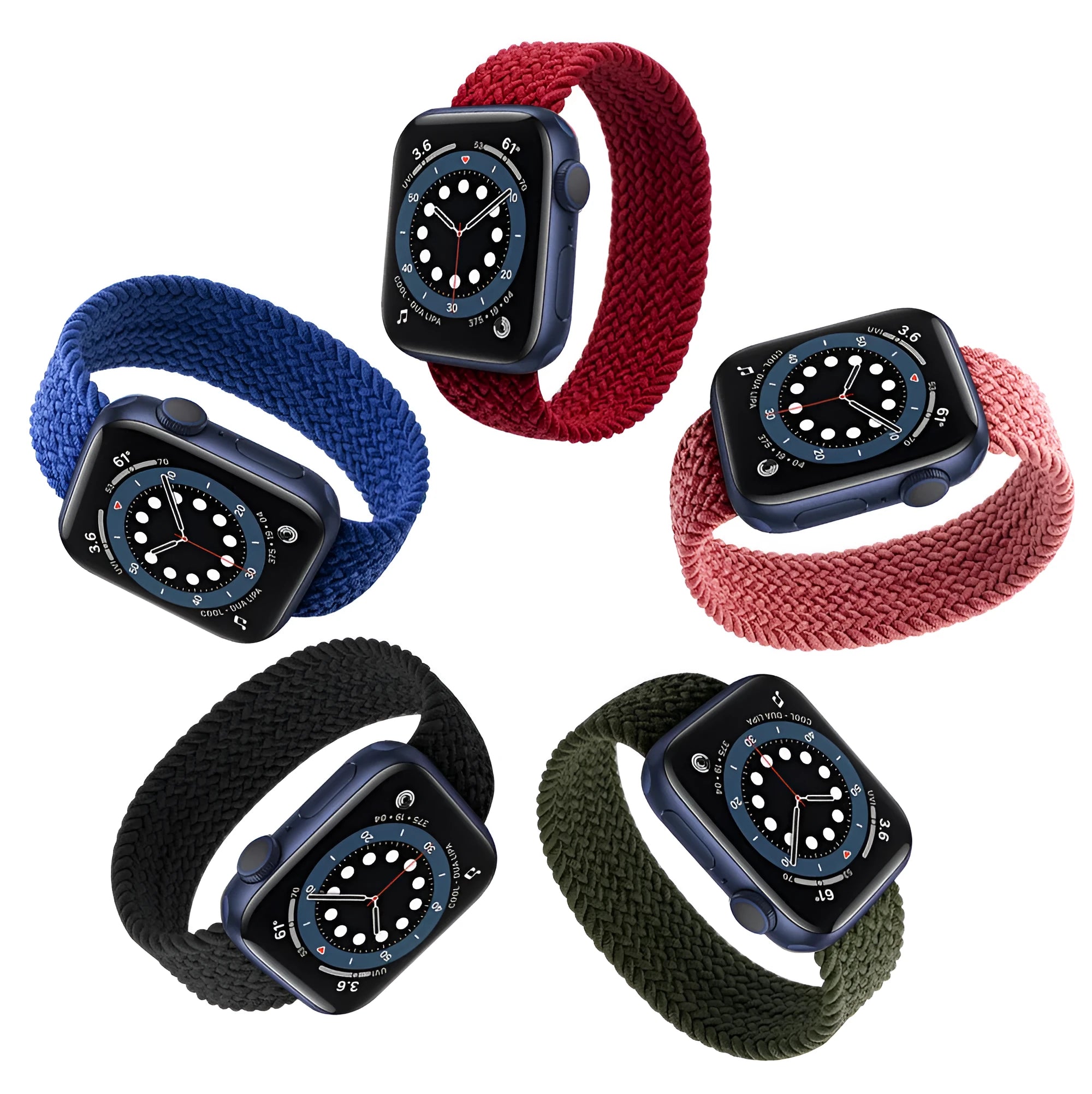 Apple Watch compatible nylon woven strap in multiple colours with plastic head.