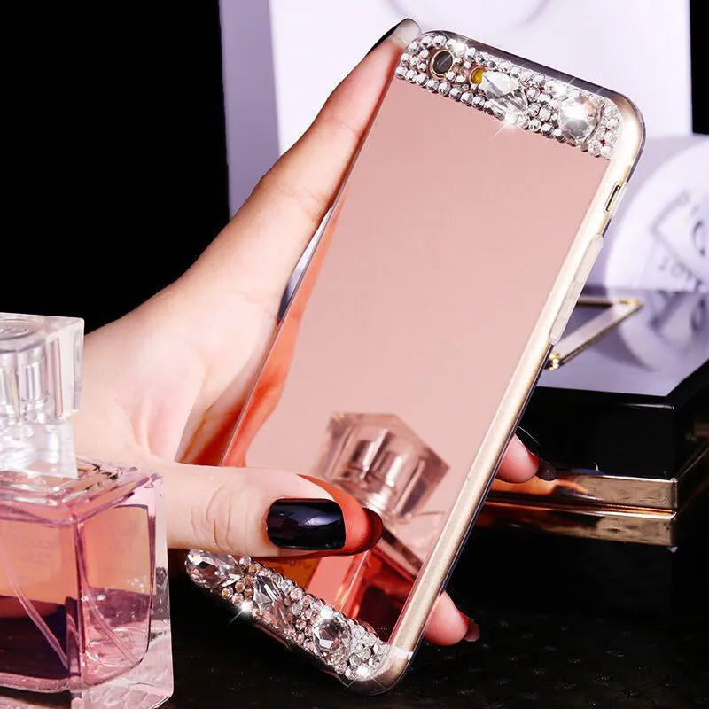 Gold rhinestone decorative silicone back cover case on a Huawei P30 Pro mobile phone.