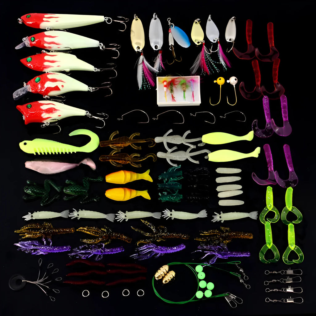 Wholesale 100 piece fishing lure set with bionic sequins in mixed colours