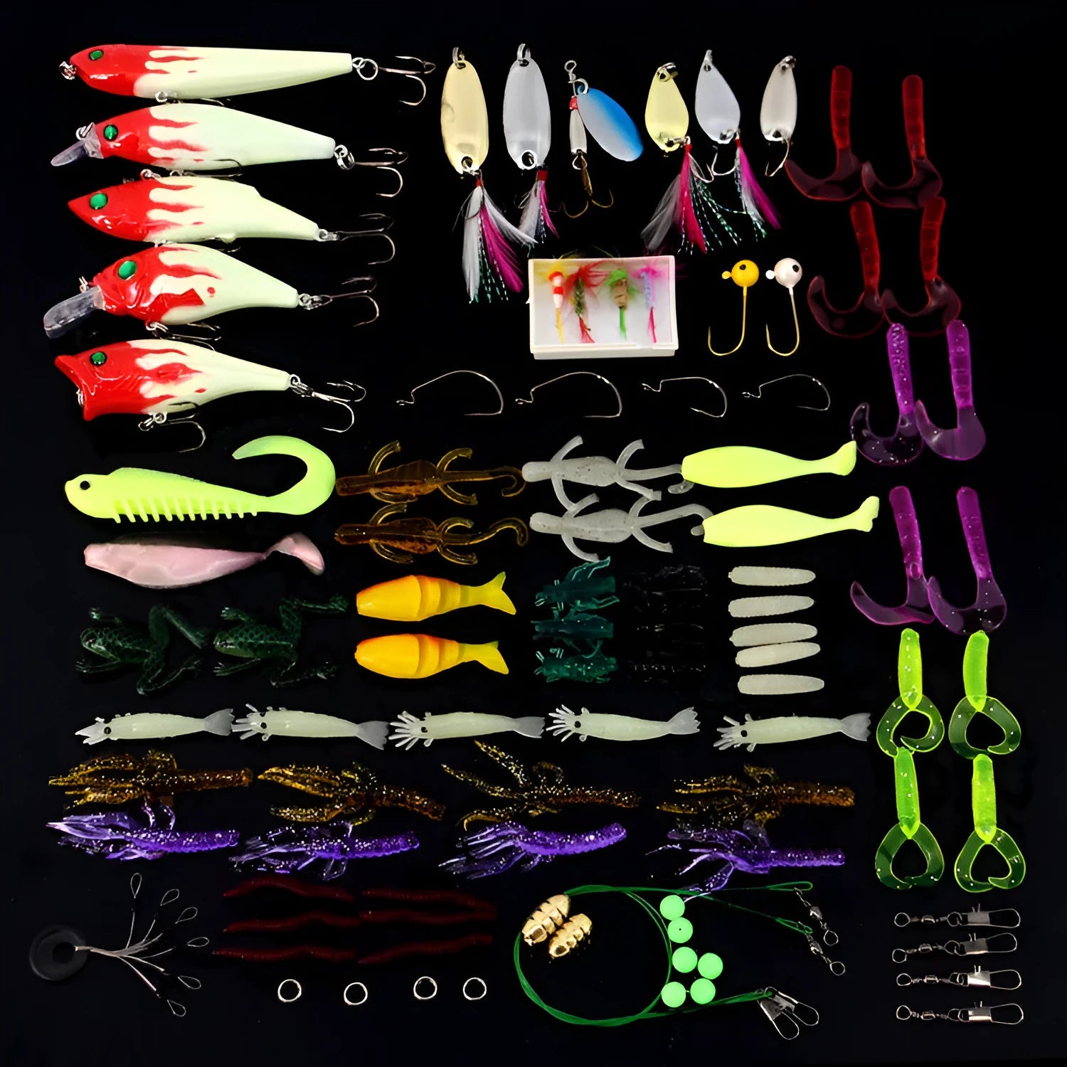 Wholesale 100 piece fishing lure set with bionic sequins in mixed colours